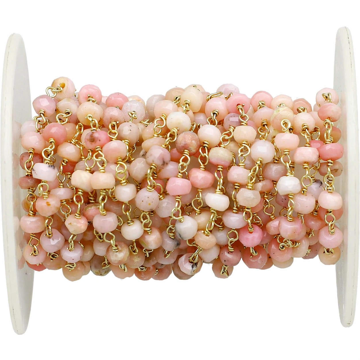 5 Feet of Pink Peruvian Opal Faceted Rondelle 4-4.5mm Gold Plated Rosary Style Beaded Chain