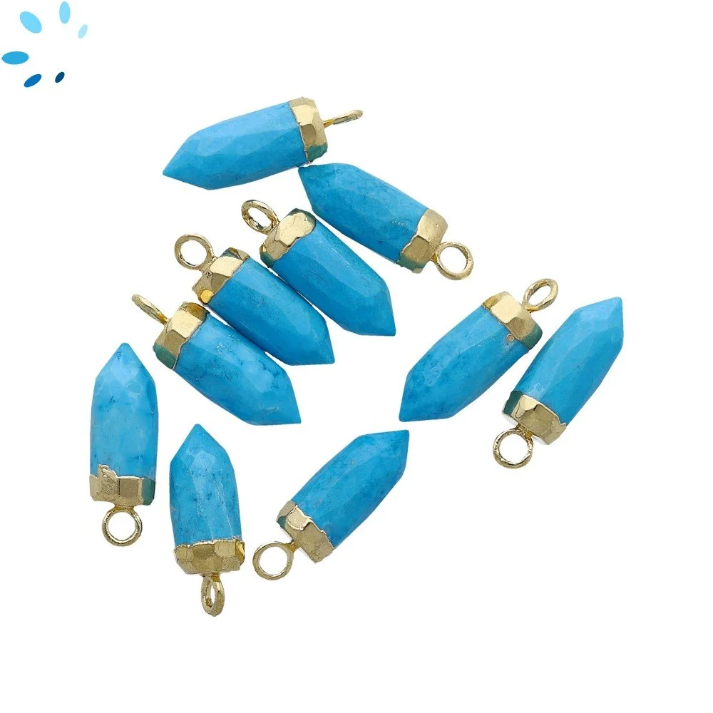 Turquoise Color Howlite Spike Pendant Charm 13x5mm 18k Gold Electroplated - Set of 4
