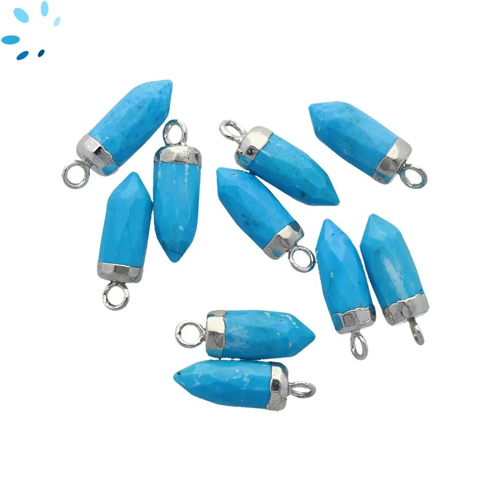 Turquoise Color Howlite Spike Charm Pendant 13x5mm Silver Electroplated - Set of 4