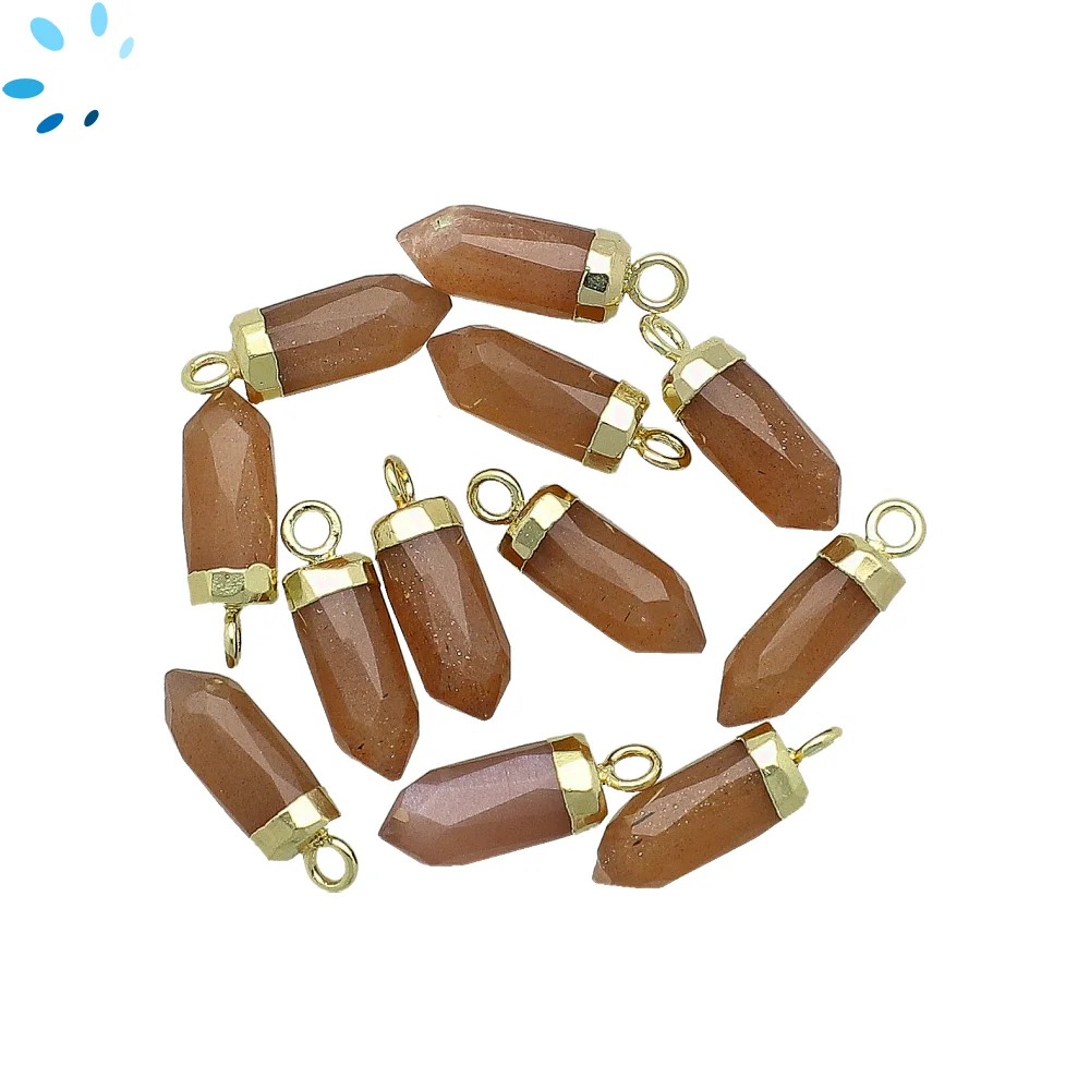 Chocolate Moonstone Spike Pendant Charm 13x5mm 18k Gold Electroplated - Set of 4