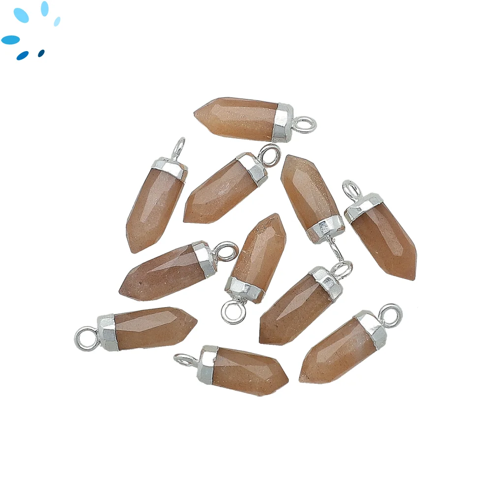 Chocolate Moonstone Spike Charm Pendant 13x5mm Silver Electroplated - Set of 4