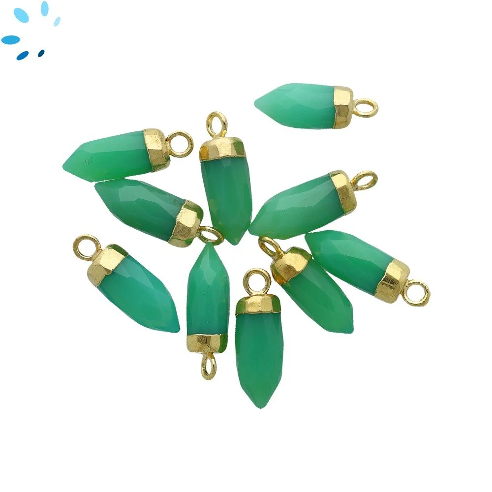 Chrysoprase Chalcedony Spike Pendant Charm 13x5mm 18k Gold Electroplated - Set of 4