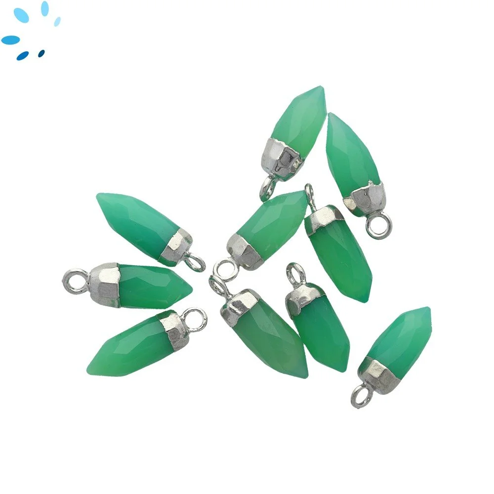 Chrysoprase Chalcedony Spike Charm Pendant 13x5mm Silver Electroplated - Set of 4
