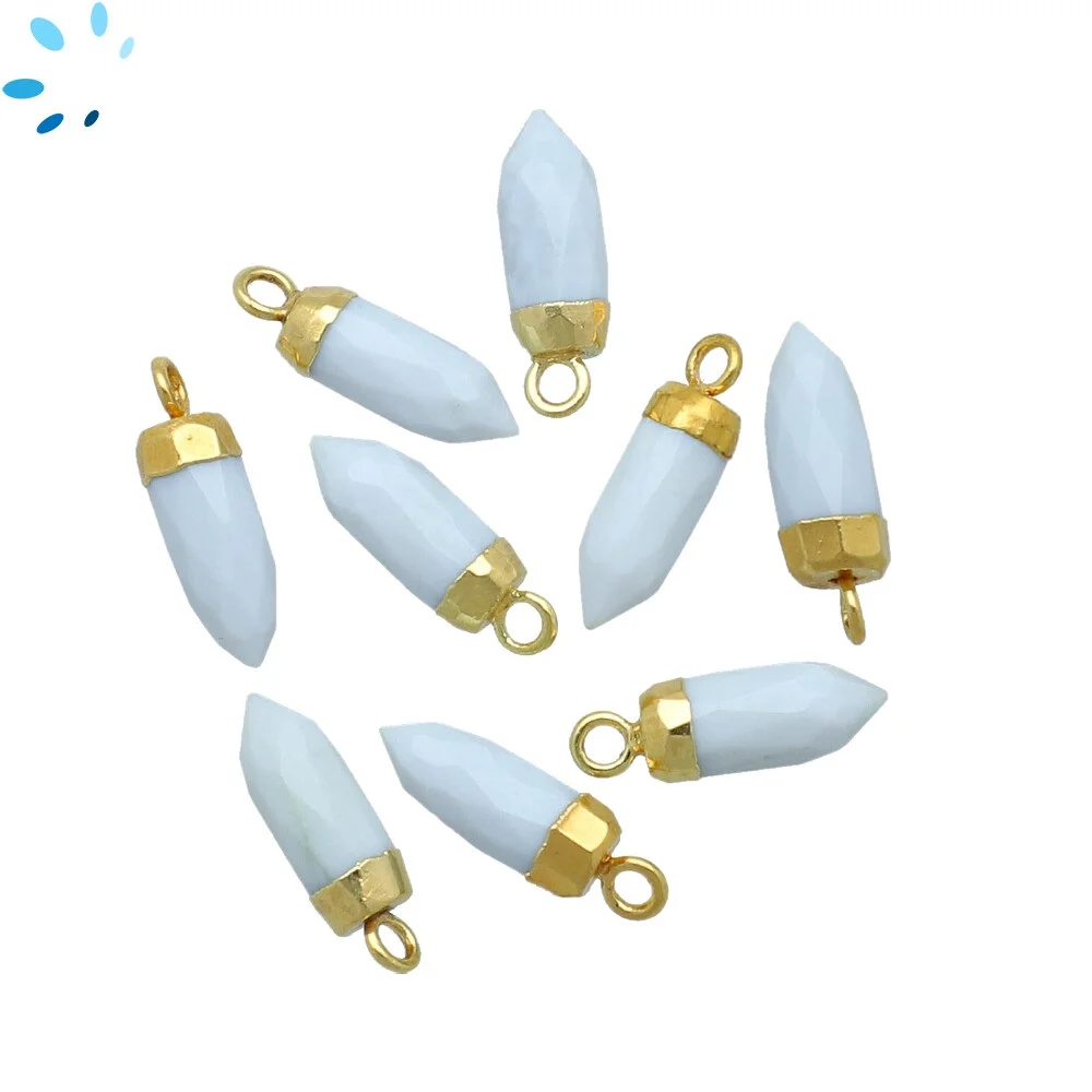 Blue Opal Spike Pendant Charm 13x5mm 18k Gold Electroplated - Set of 4