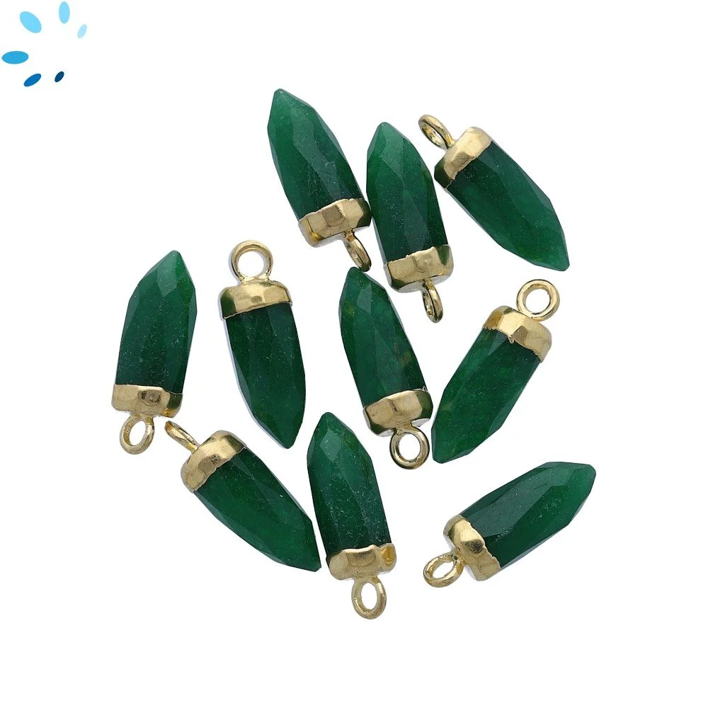 Green Quartz Spike Charm Pendant 13x5mm 18k Gold Electroplated - Set of 4