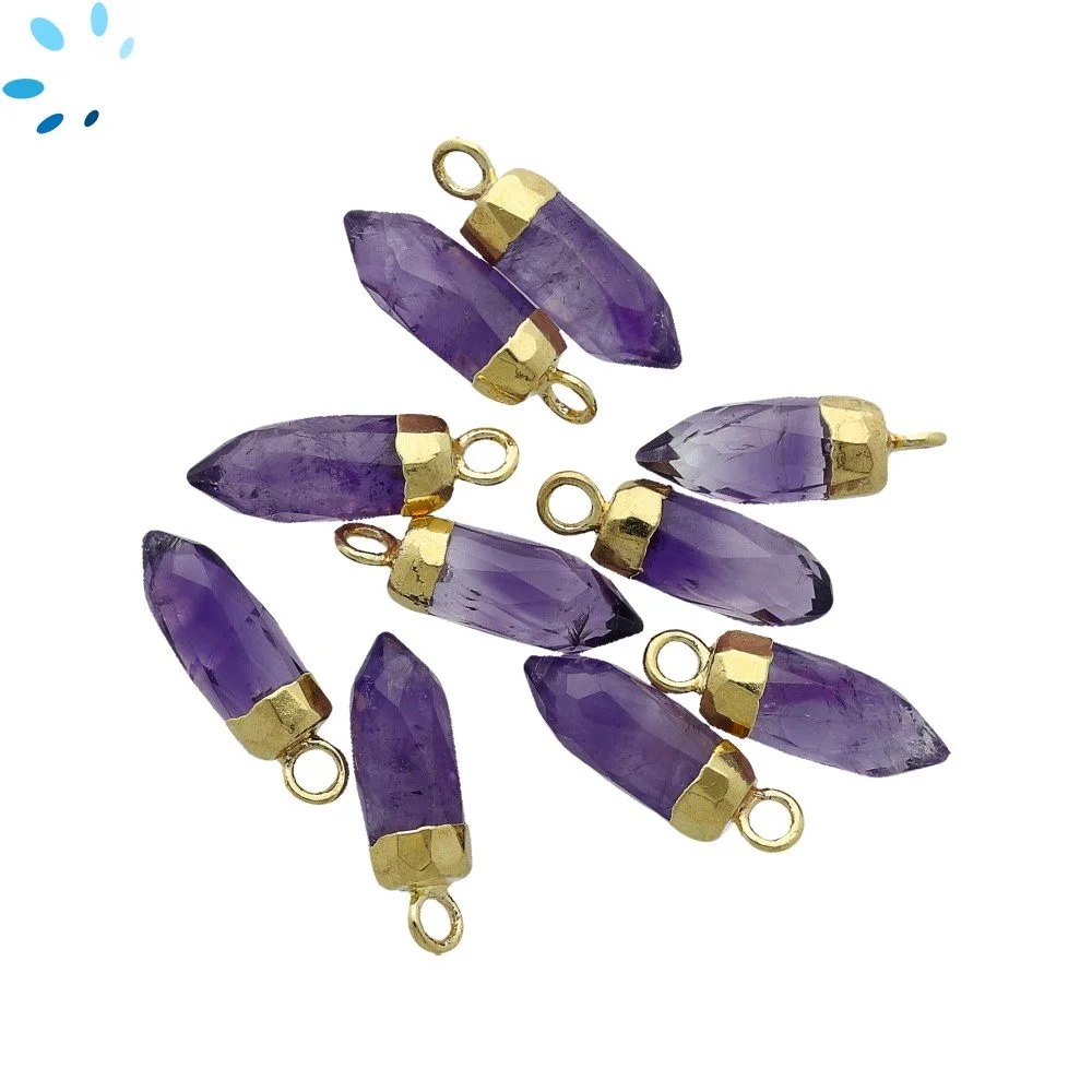 Amethyst Spike Charm Pendant 13x5mm 18k Gold Electroplated - Set of 4