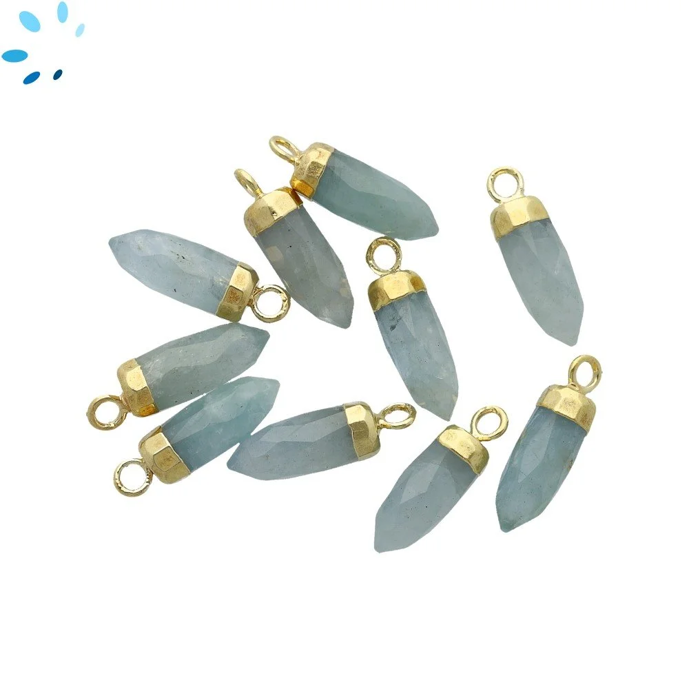 Aquamarine Spike Pendant Charm 13x5mm 18k Gold Electroplated - Set of 4