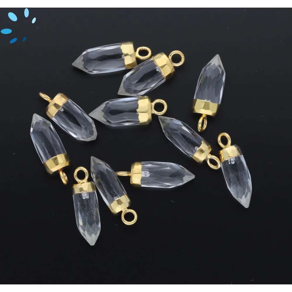 Crystal Quartz Spike Pendant Charm 13x5mm 18k Gold Electroplated - Set of 4