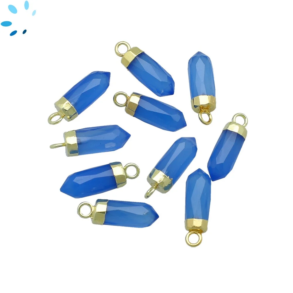 Blue Chalcedony Spike Charm Pendant 13x5mm 18k Gold Electroplated - Set of 4