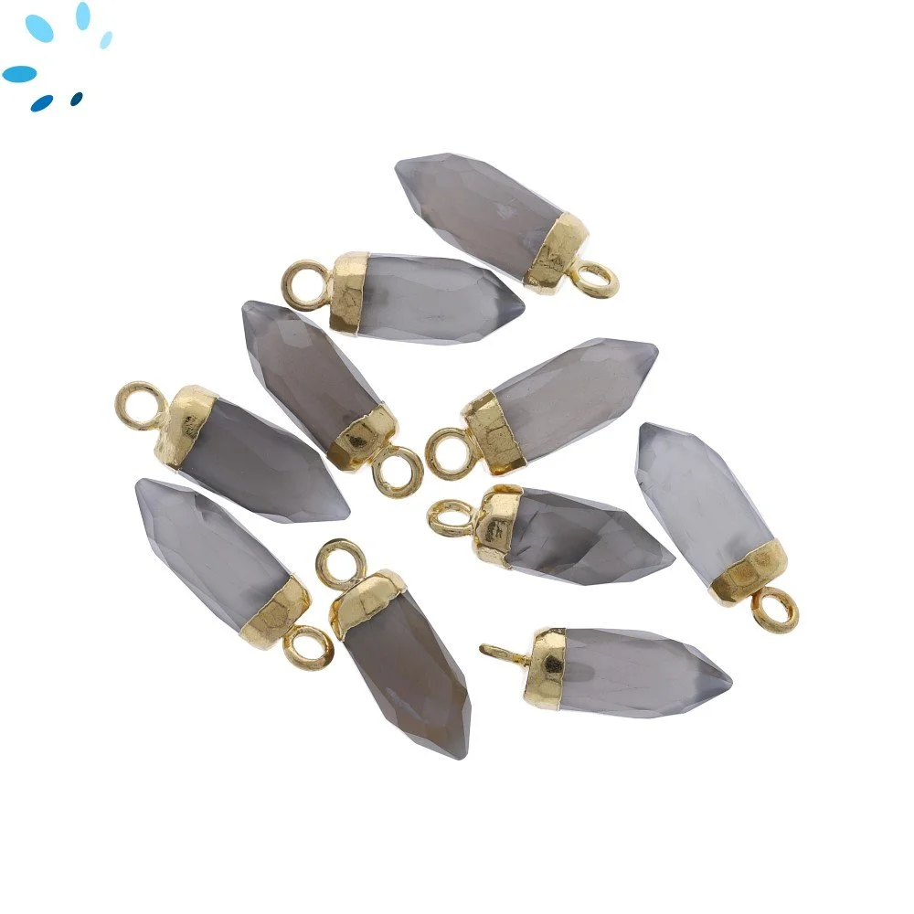 Gray Moonstone Spike Pendant Charm 13x5mm 18k Gold Electroplated - Set of 4