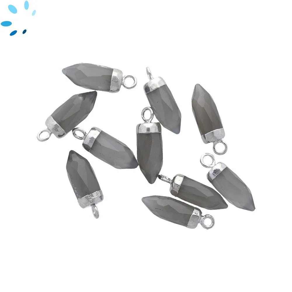 Gray Moonstone Spike Charm Pendant 13x5mm Silver Electroplated - Set of 4