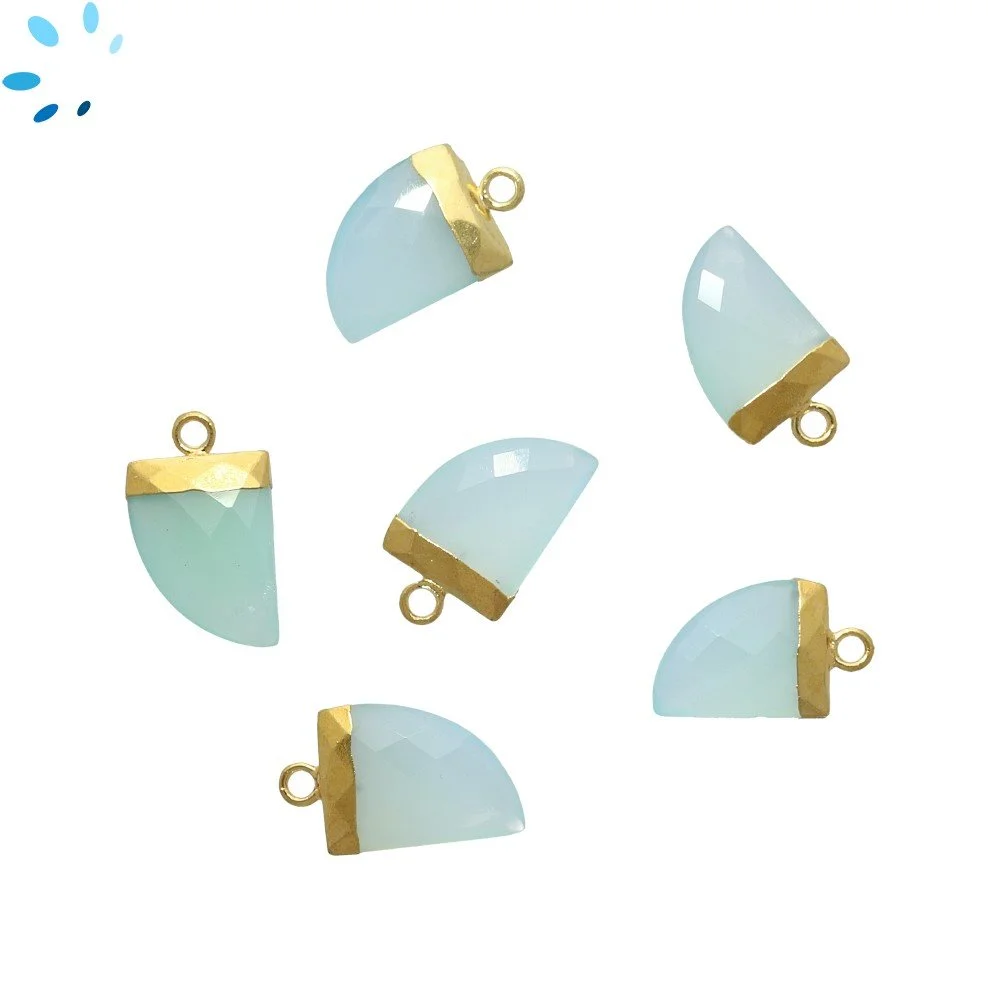 Aqua Chalcedony Horn Charm Pendant 13x10 - 15x12mm 18k Gold Electroplated - Set of 4