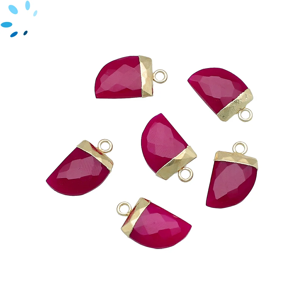 Magenta Chalcedony Horn Pendant Charm 13x10 - 15x12mm 18k Gold Electroplated - Set of 4