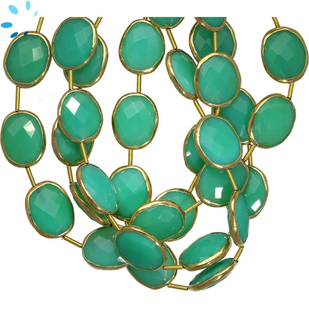 Chrysoprase Chalcedony Faceted Nuggets Bezel Set Beads 15x12mm Top to Bottom Drilled - 18k Gold Plated Sterling Silver