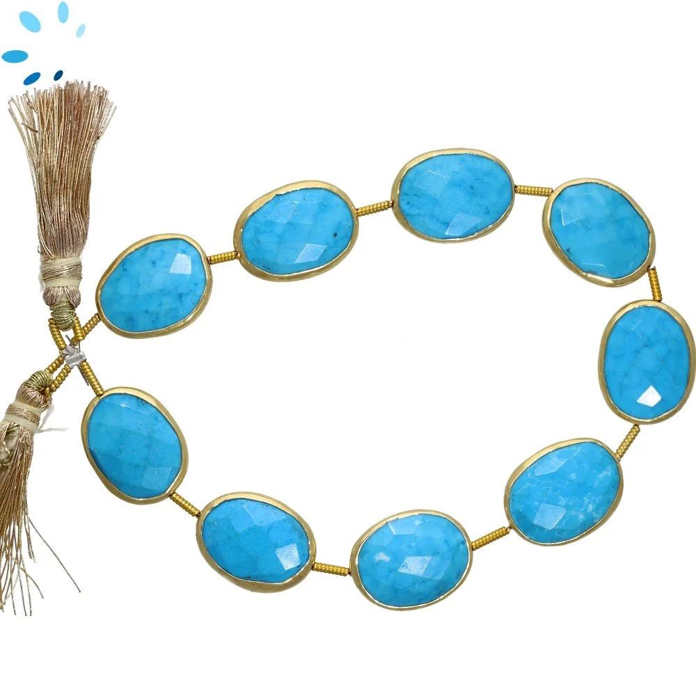 Turquoise Color Howlite Faceted Nuggets Bezel Set Beads 15x12mm Top to Bottom Drilled - 18k Gold Plated Sterling Silver