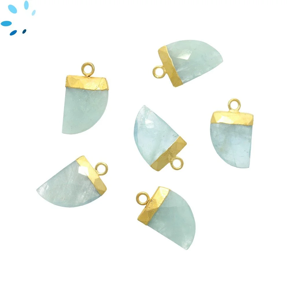 Aquamarine Horn Charm Pendant 13x10 - 15x12mm 18k Gold Electroplated - Set of 4
