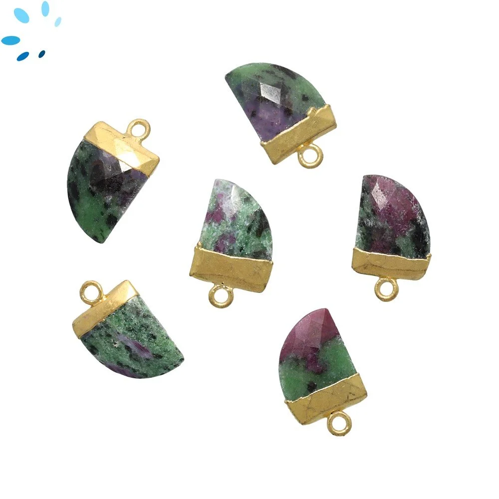 Ruby Zoisite Horn Charm Pendant 13x10 - 15x12mm 18k Gold Electroplated - Set of 4