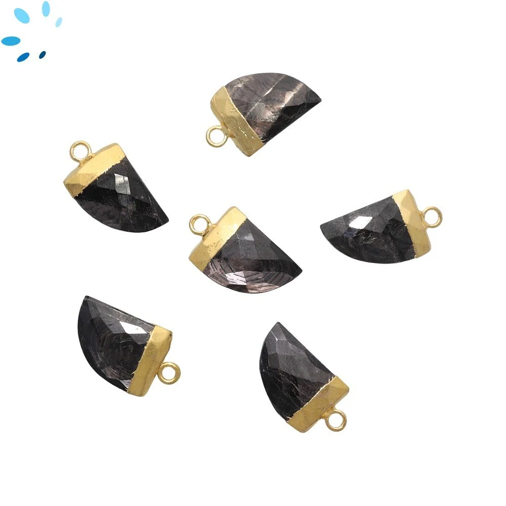 Hypersthene Horn Pendant Charm 13x10 - 15x12mm 18k Gold Electroplated - Set of 4