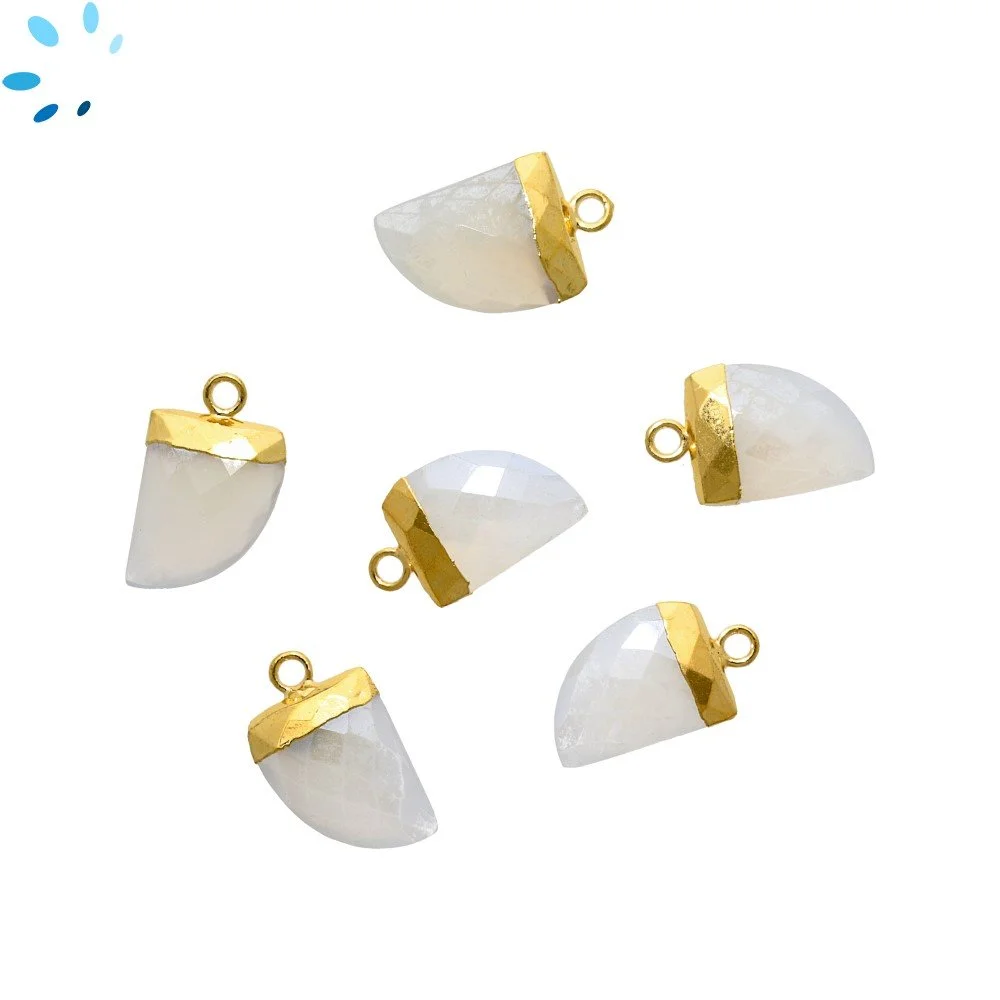 Mystic White Chalcedony Horn Charm Pendant 13x10 - 15x12mm 18k Gold Electroplated - Set of 4