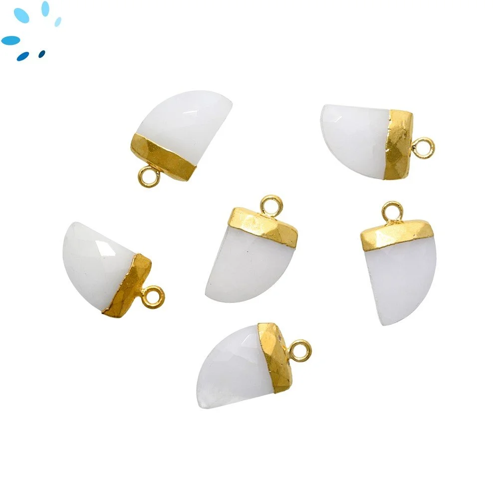 Milky Quartz Horn Pendant Charm 13x10 - 15x12mm 18k Gold Electroplated - Set of 4