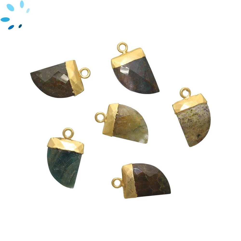 Jasper Horn Charm Pendant 13x10 - 15x12mm 18k Gold Electroplated - Set of 4