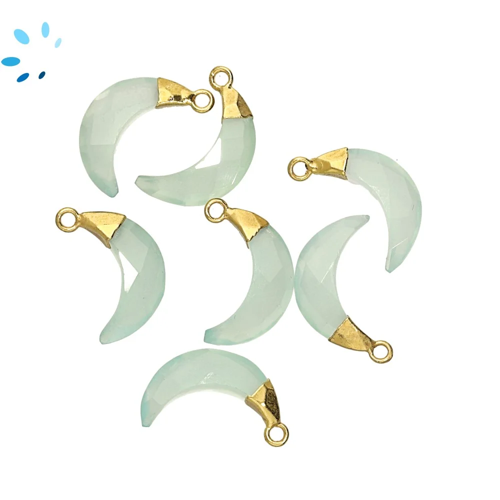 Aqua Chalcedony Moon Pendant Charm 15x5mm 18k Gold Electroplated - Set of 4