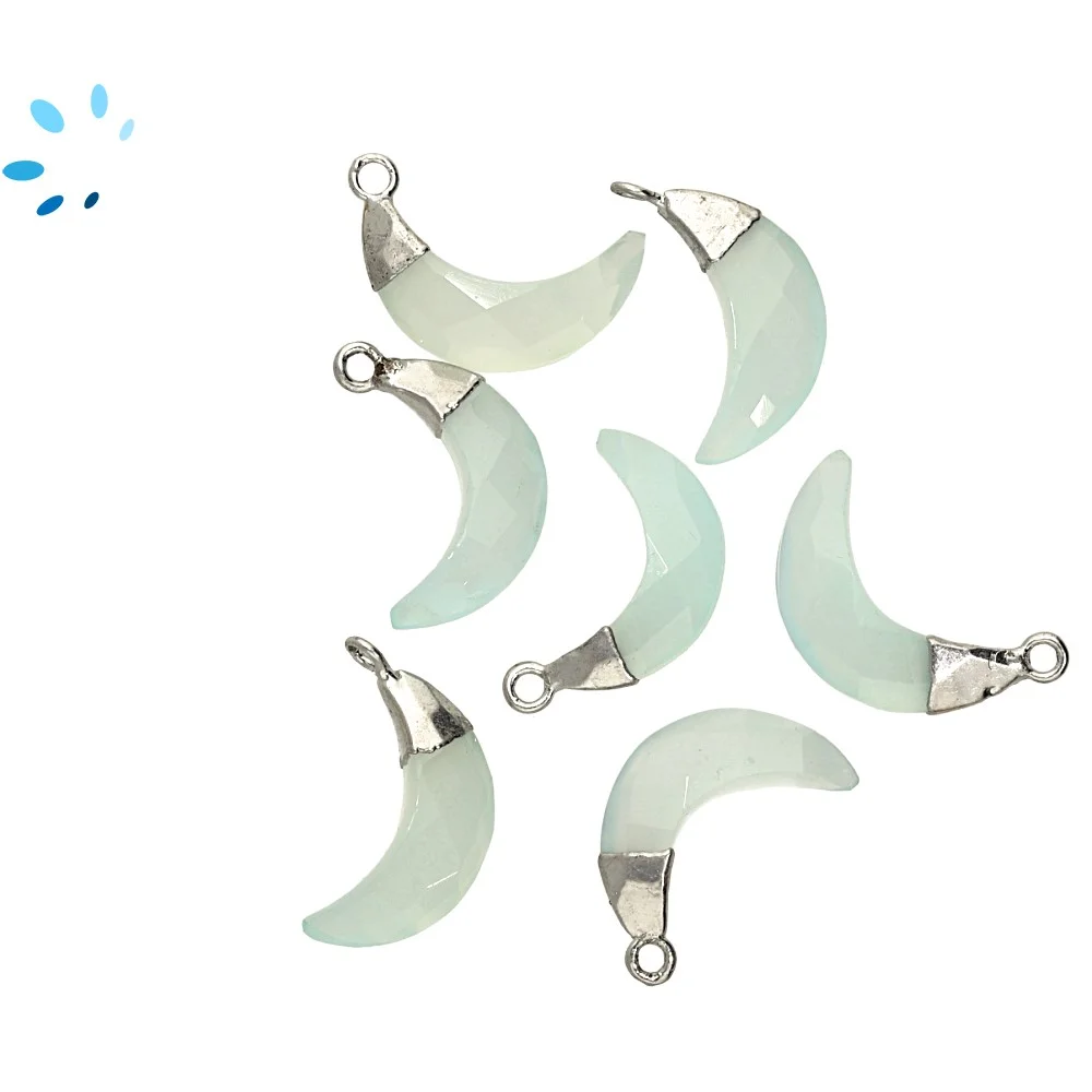 Aqua Chalcedony Moon Charm Pendant 15x5mm Silver Electroplated - Set of 4