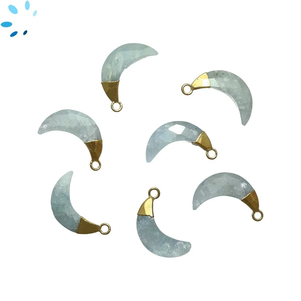 Aquamarine Moon Pendant Charm 15x5mm 18k Gold Electroplated - Set of 4