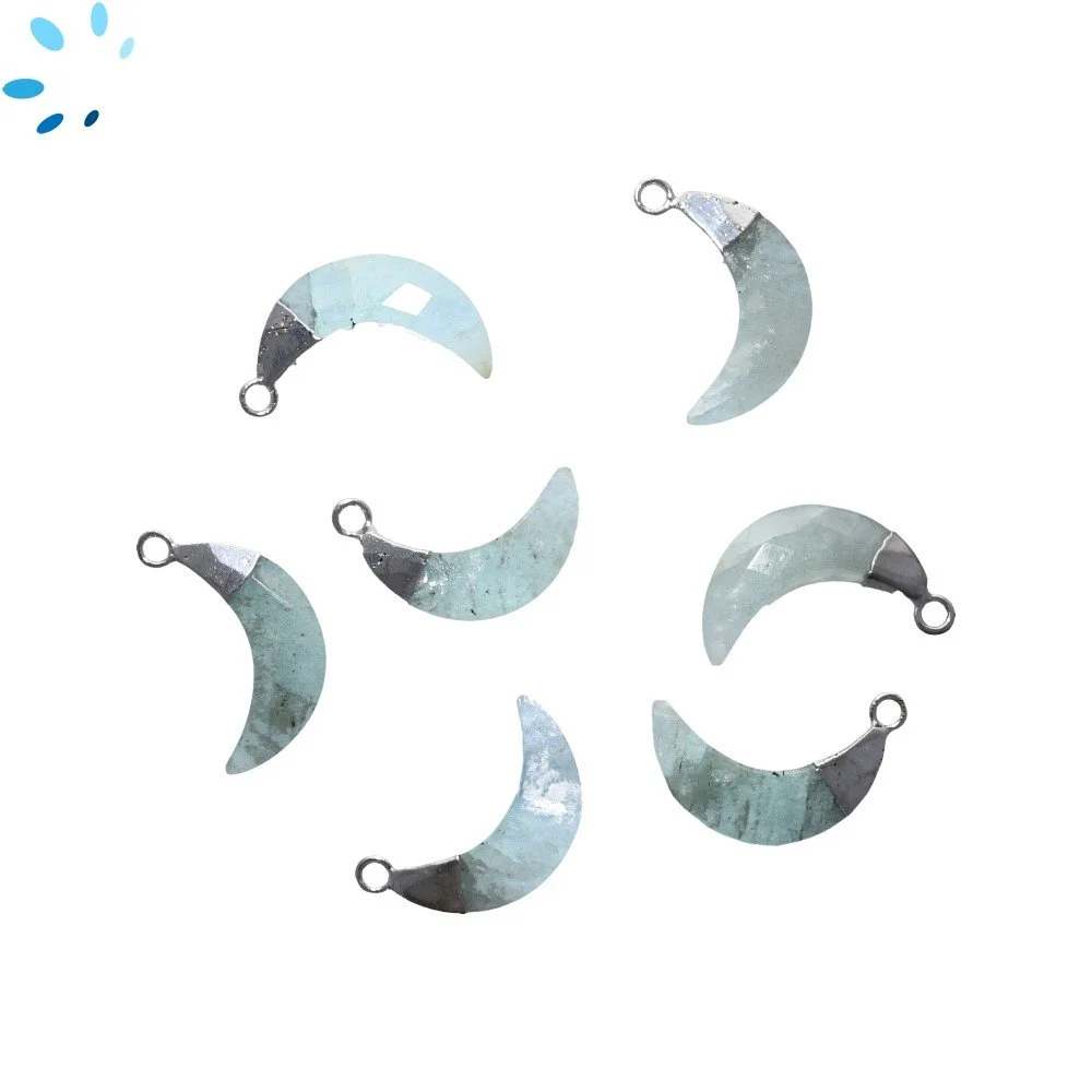 Aquamarine Moon Charm Pendant 15x5mm Silver Plated Electroplated - Set of 4
