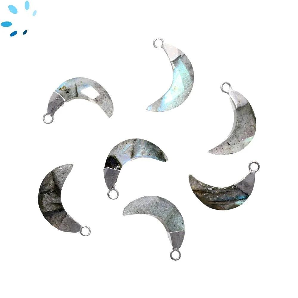 Labradorite Moon Charm Pendant 15x5mm Silver Electroplated - Set of 4
