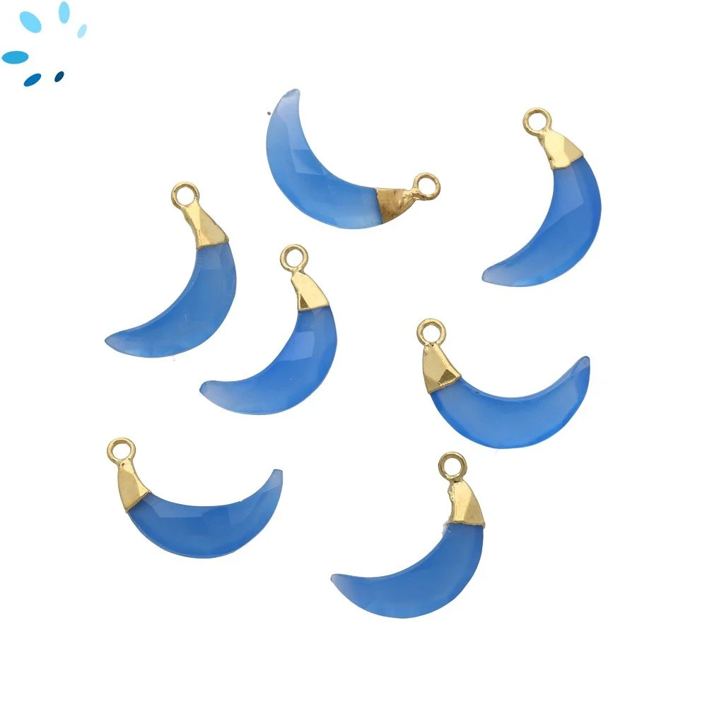 Blue Chalcedony Moon Charm Pendant 15x5mm 18k Gold Electroplated - Set of 4