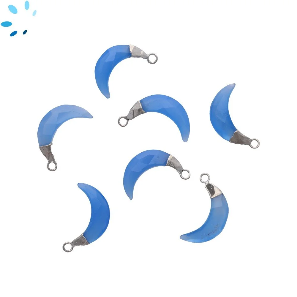 Blue Chalcedony Moon Pendant Charm 15x5mm Silver Electroplated - Set of 4