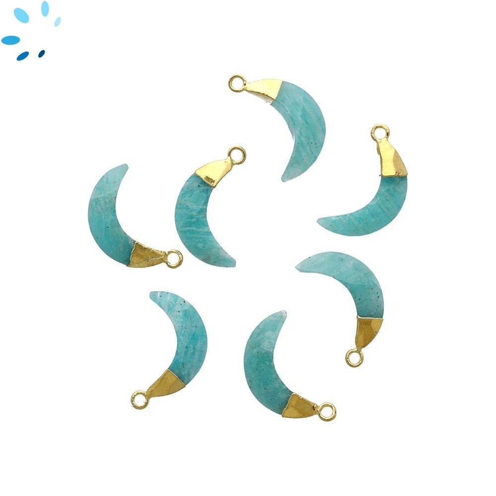 Amazonite Moon Charm Pendant 15x5mm 18k Gold Electroplated - Set of 4