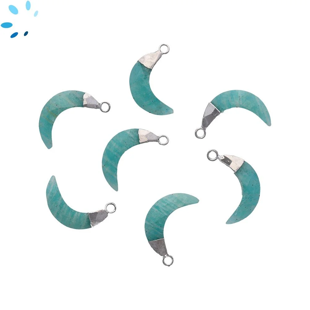 Amazonite Moon Pendant Charm 15x5mm Silver Electroplated - Set of 4