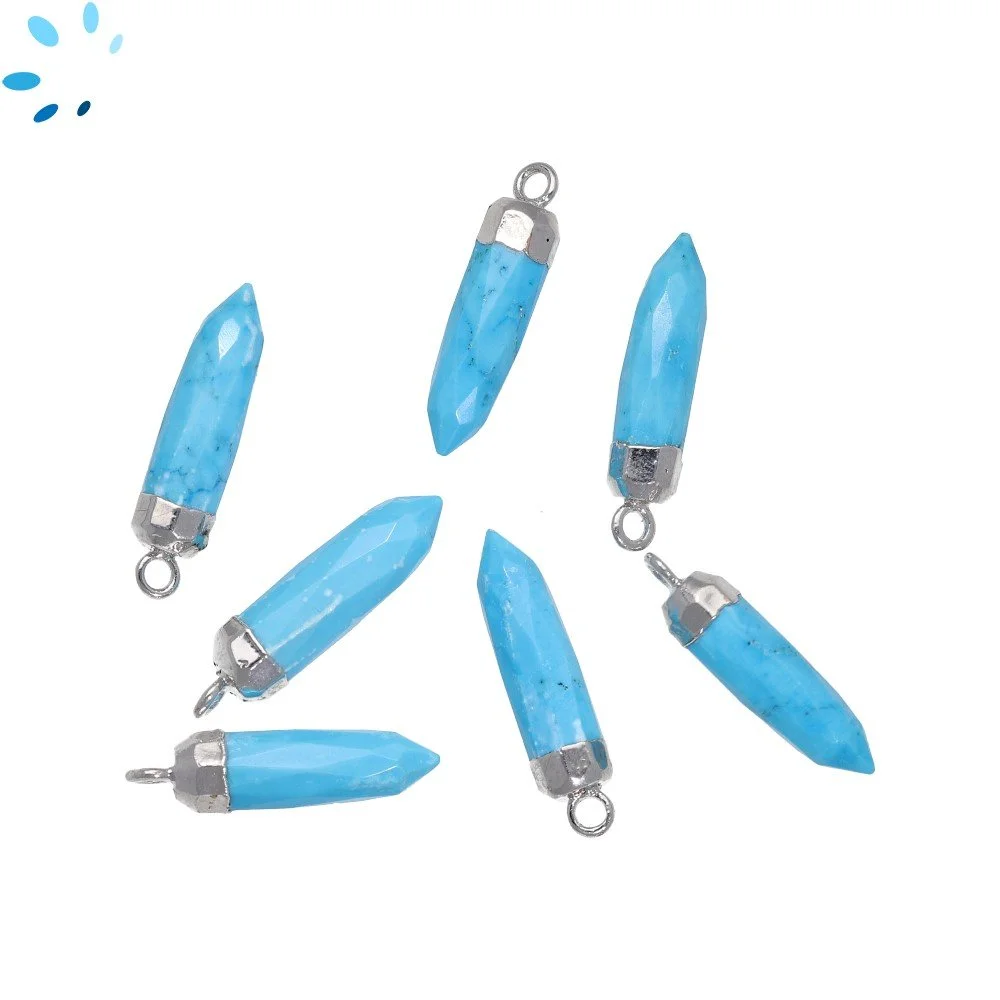 Turquoise Color Howlite Spike Pendant Charm 18x5mm Silver Electroplated - Set of 4