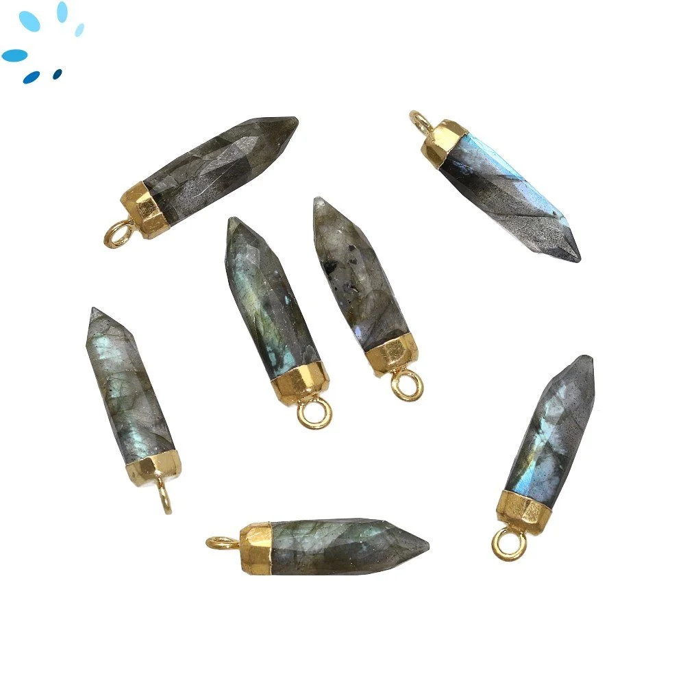 Labradorite Spike Charm Pendant 18x5mm 18k Gold Electroplated - Set of 4