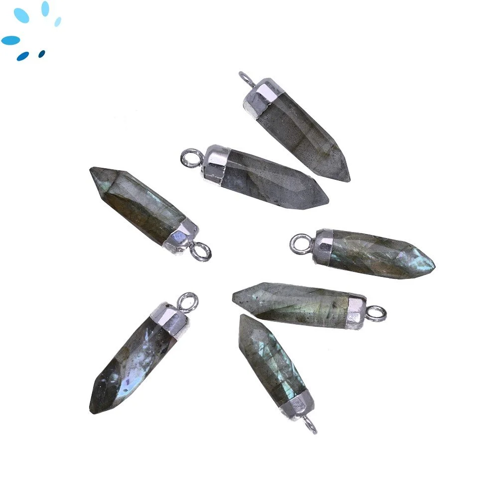 Labradorite Spike Pendant Charm 18x5mm Silver Electroplated - Set of 4