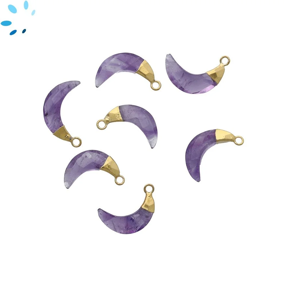 Amethyst Moon Charm Pendant 13x5 - 15x5mm 18k Gold Electroplated - Set of 4
