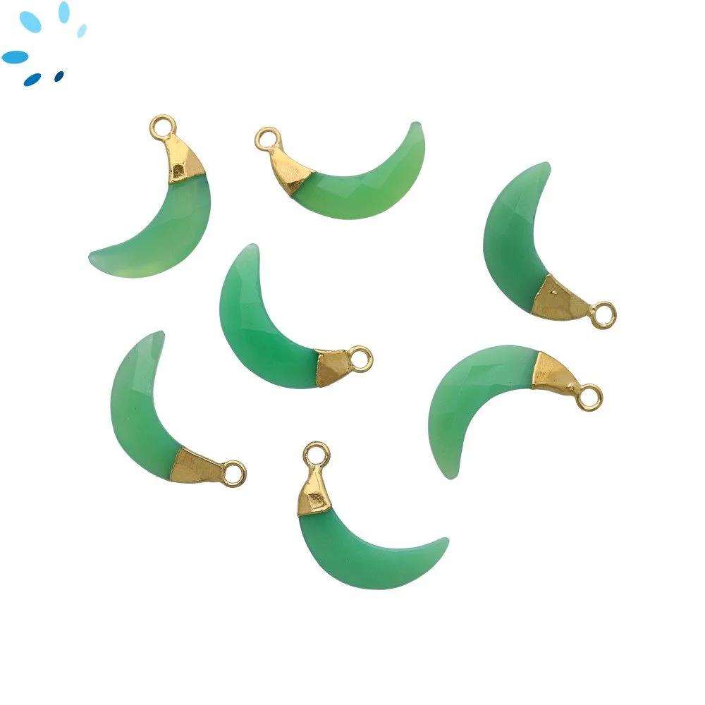 Chrysoprase Chalcedony Moon Charm Pendant 15x5mm 18k Gold Electroplated - Set of 4