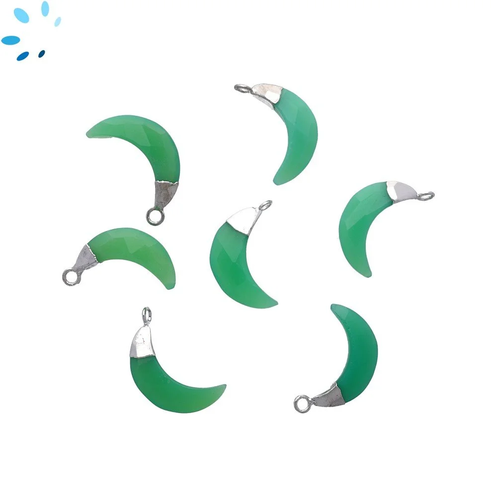 Chrysoprase Chalcedony Moon Pendant Charm 15x5mm Silver Electroplated - Set of 4