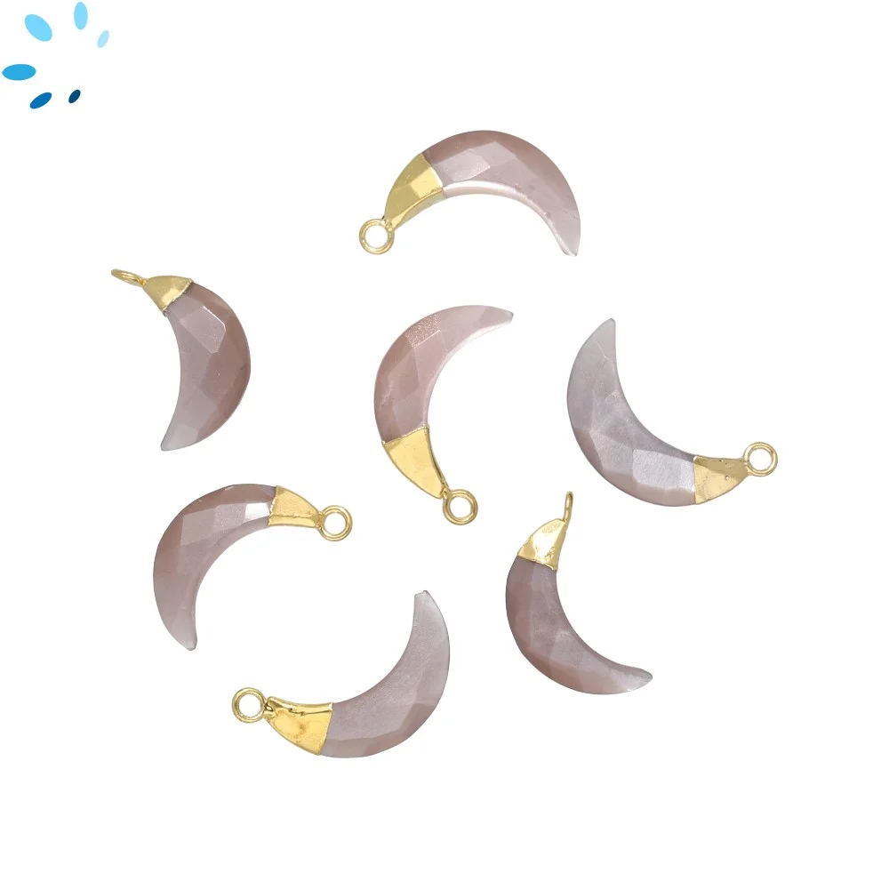 Chocolate Moonstone Moon Pendant Charm 18x5mm 18k Gold Electroplated - Set of 4