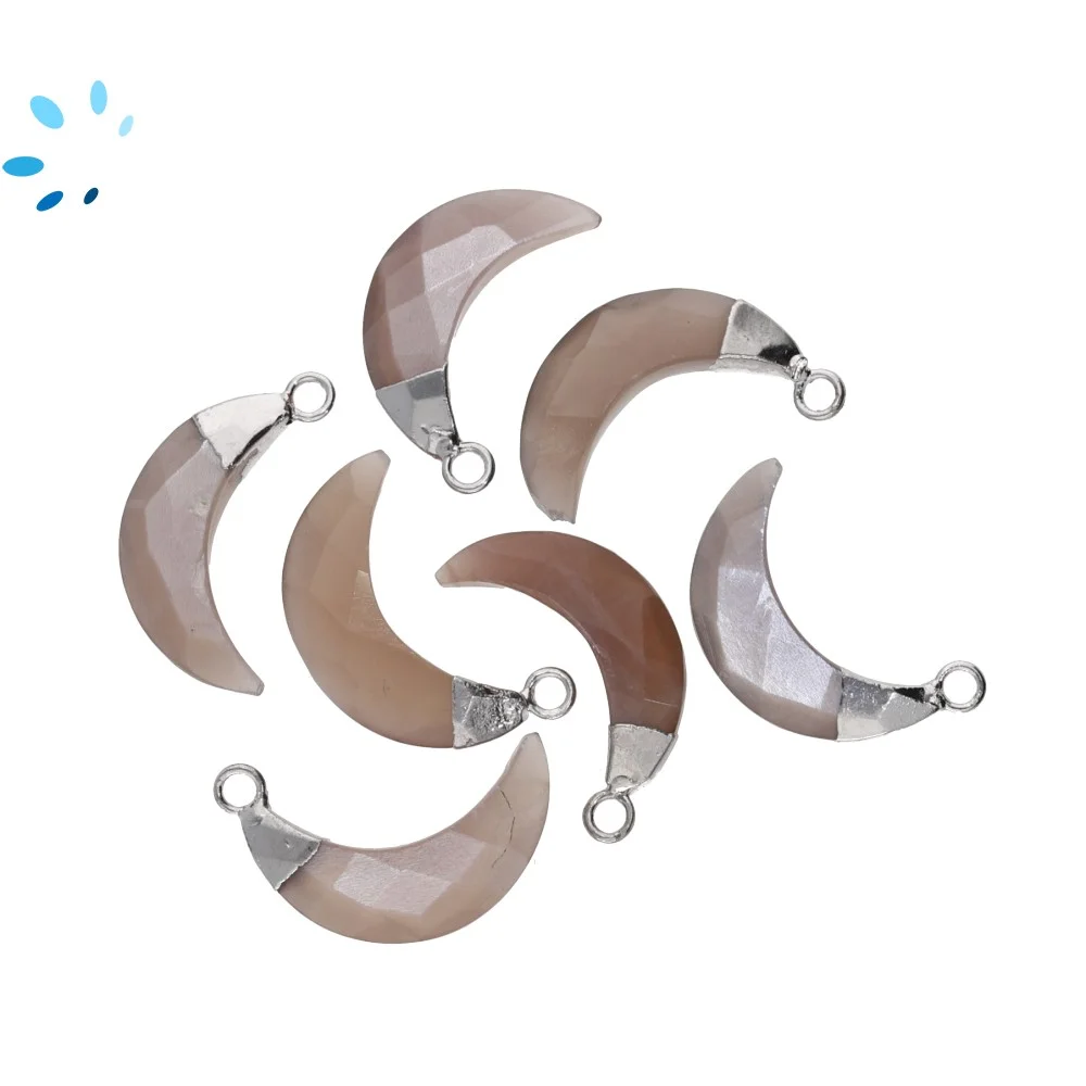 Chocolate Moonstone Moon Charm Pendant 15x5mm Silver Electroplated - Set of 4