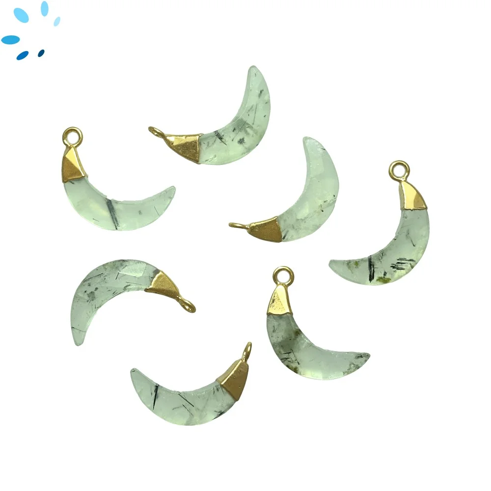 Prehnite Moon Charm Pendant 15x5mm 18k Gold Electroplated - Set of 4