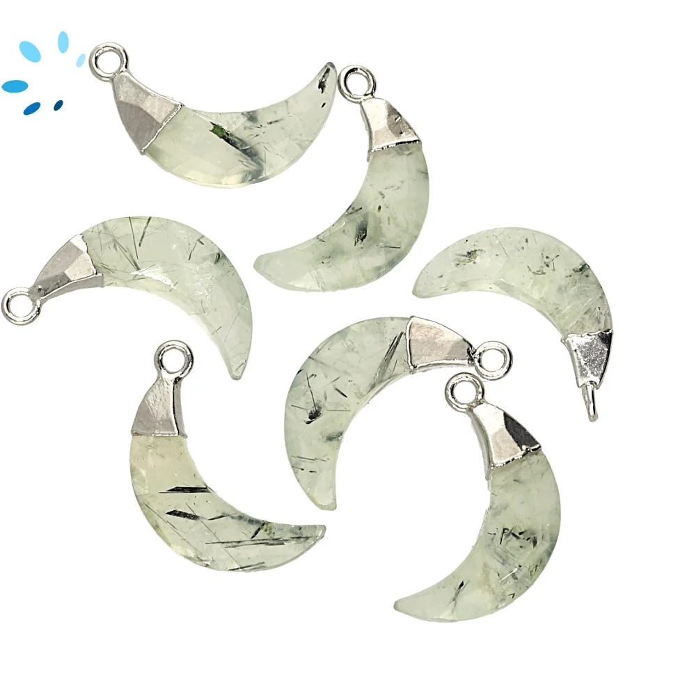 Prehnite Moon Pendant Charm 15x5mm Silver Electroplated - Set of 4