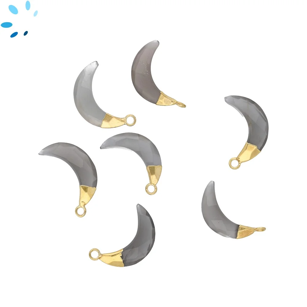 Gray Moonstone Moon Charm Pendant 15x5mm 18k Gold Electroplated - Set of 4