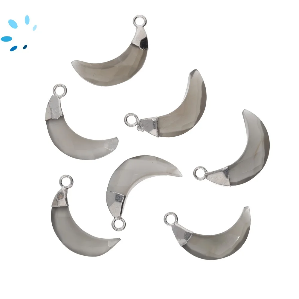Gray Moonstone Moon Pendant Charm 15x5mm Silver Electroplated - Set of 4