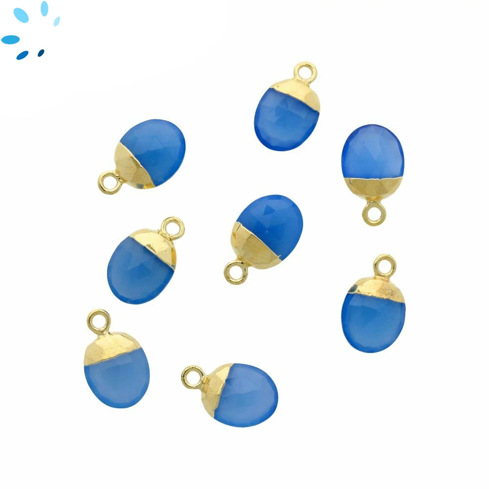 Blue Chalcedony Oval Pendant Charm 10x8mm 18k Gold Electroplated - Set of 4