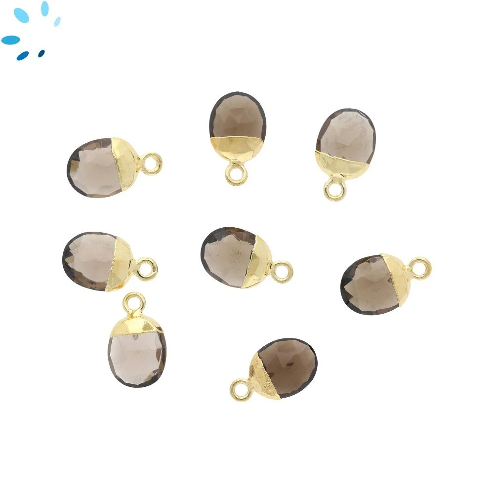 Smoky Quartz Oval Charm Pendant 10X8mm 18k Gold Electroplated - Set of 4