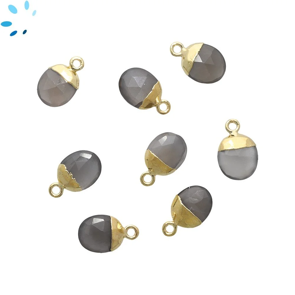 Gray Moonstone Oval Charm Pendant 10X8mm 18k Gold Electroplated - Set of 4