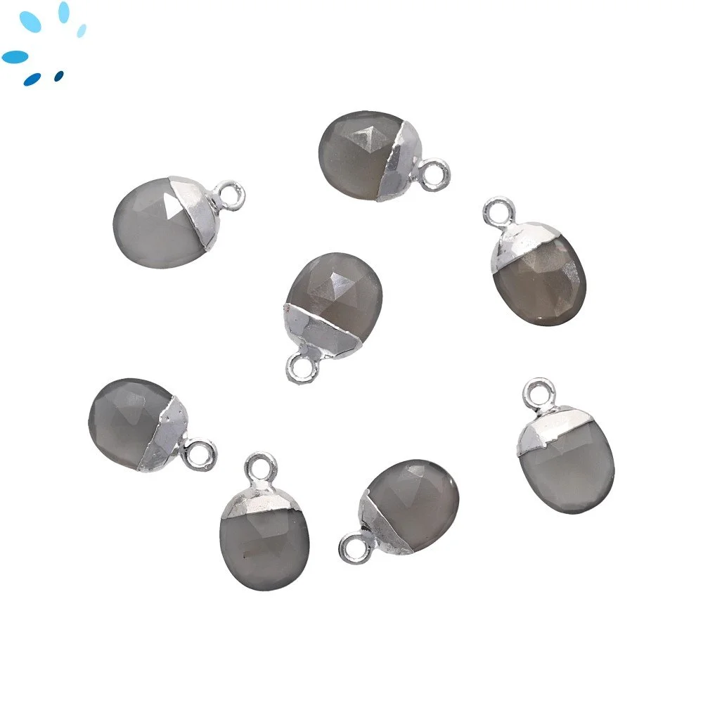 Gray Moonstone Oval Pendant Charm 10X8mm Silver Electroplated - Set of 4